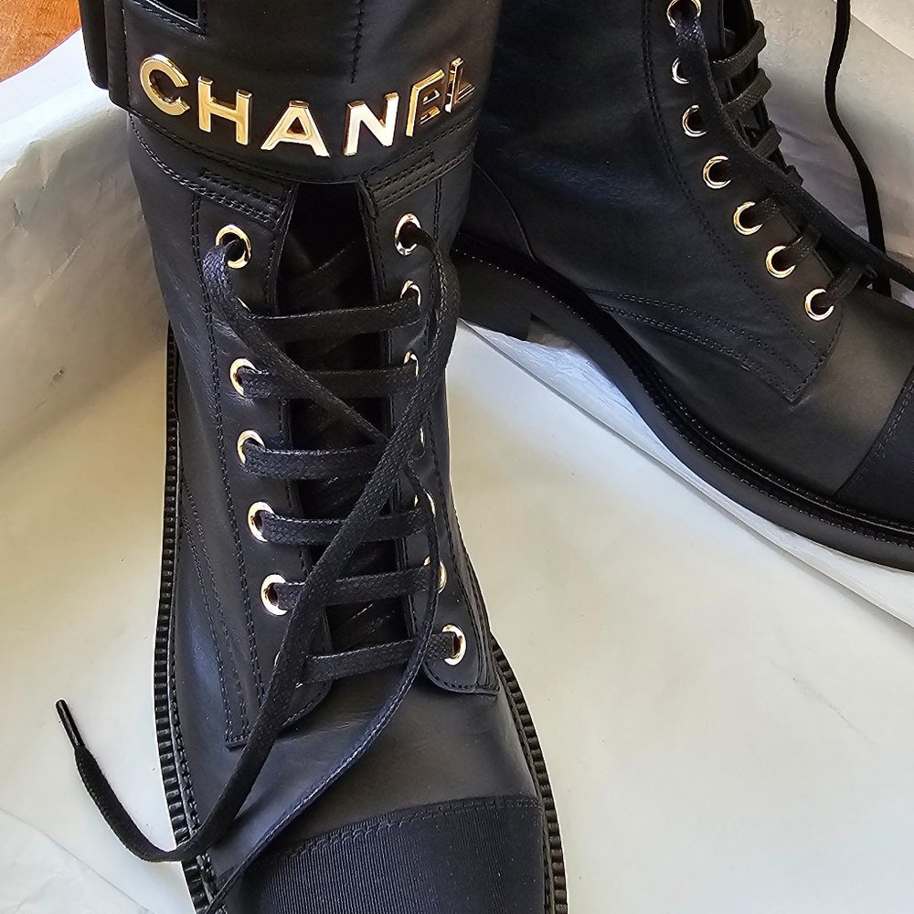 NEW Chanel lace up boots SZ 37 (hard to find + unworn) - Picture 3 of 11